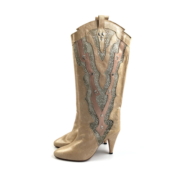 Vintage 80's Sacha London Pink Mesh Heel Boots - Picture 3 of 8